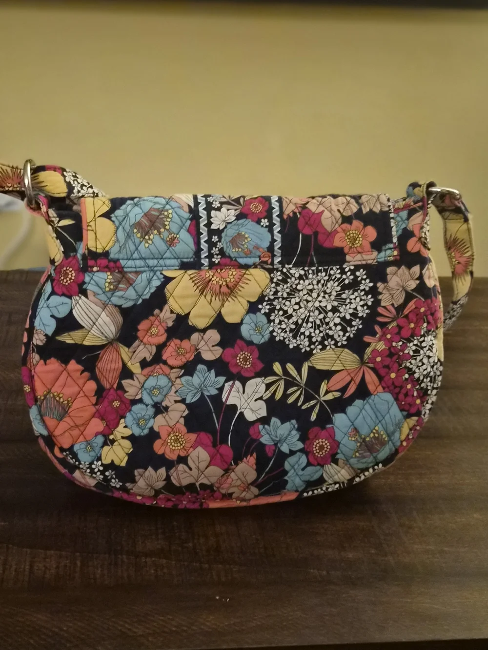 Vera Bradley Floral Quilted Crossbody Bag in Black, Pink, Yellow, Blue